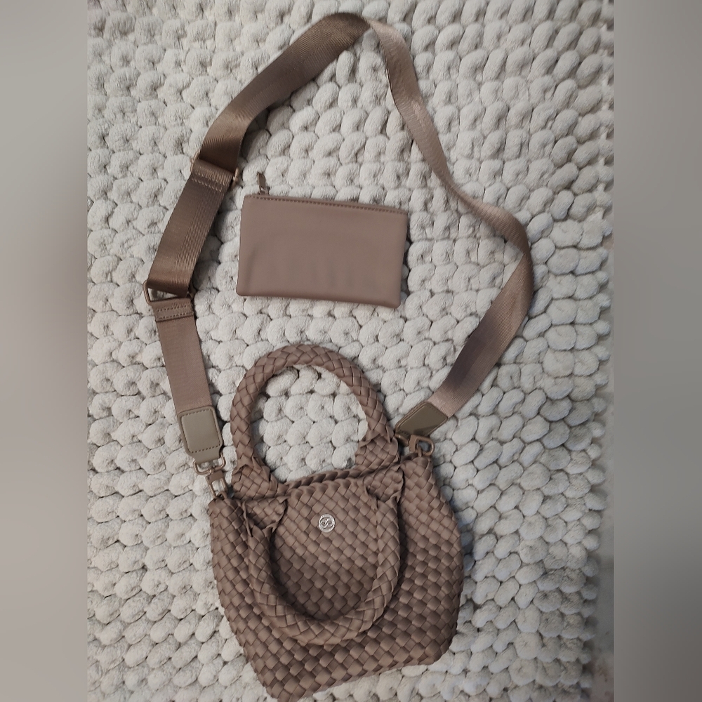 CALIA by Carrie Underwood Mini Taupe Woven Crossbody Bag Set
